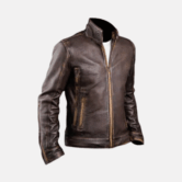 Taxan Brown Leather Biker Jacket front