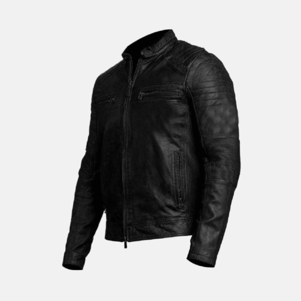 Vintage Mens Distressed Black Leather Biker Jacket left