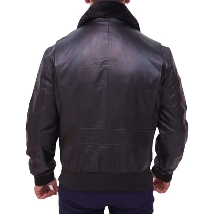 Classy20Two20Tone20Mens20Black20Leather20Bomber20Jacket20With20Fur20Collar20Back