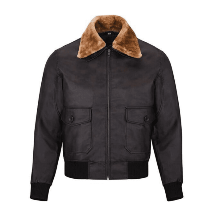 Classy20Two20Tone20Mens20Brown20Leather20Bomber20Jacket20With20Fur20Collar20Front