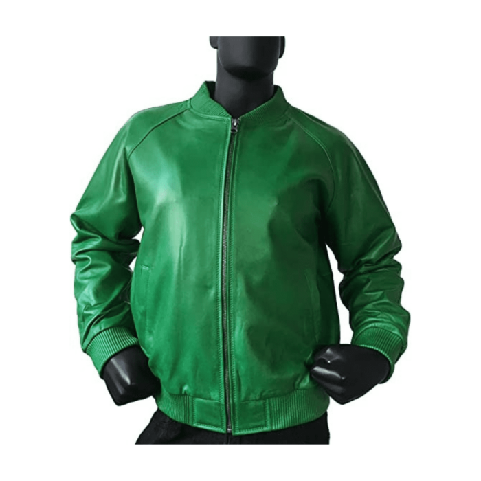 Minimalist20Green20Leather20Bomber20Jacket20Mens20Front