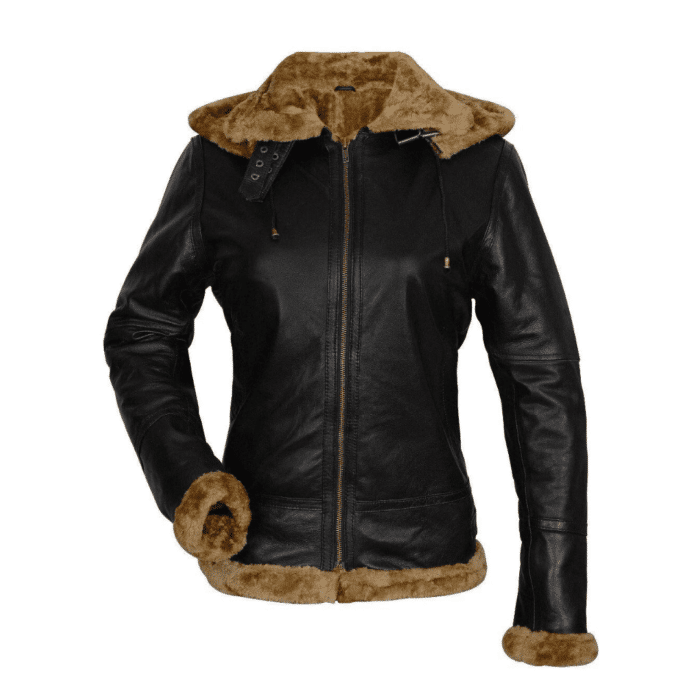 Stylish20Womens20Black20Shearling20Bomber20Jacket20With20Fur20Hood20Front