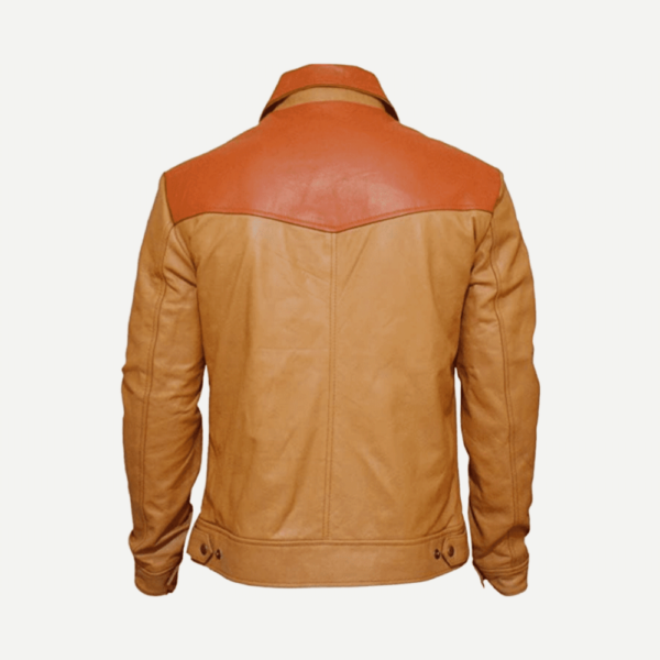 Unique Mens Orange And Camel Leather Moto Jacket back