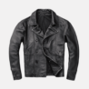 Vital Mens Motorcycle Black Leather Jacket With Lapel Collar front