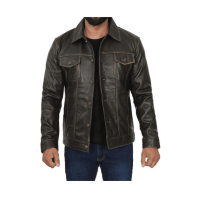 Waxed20Black20Leather20Trucker20Jacket20Mens20Front