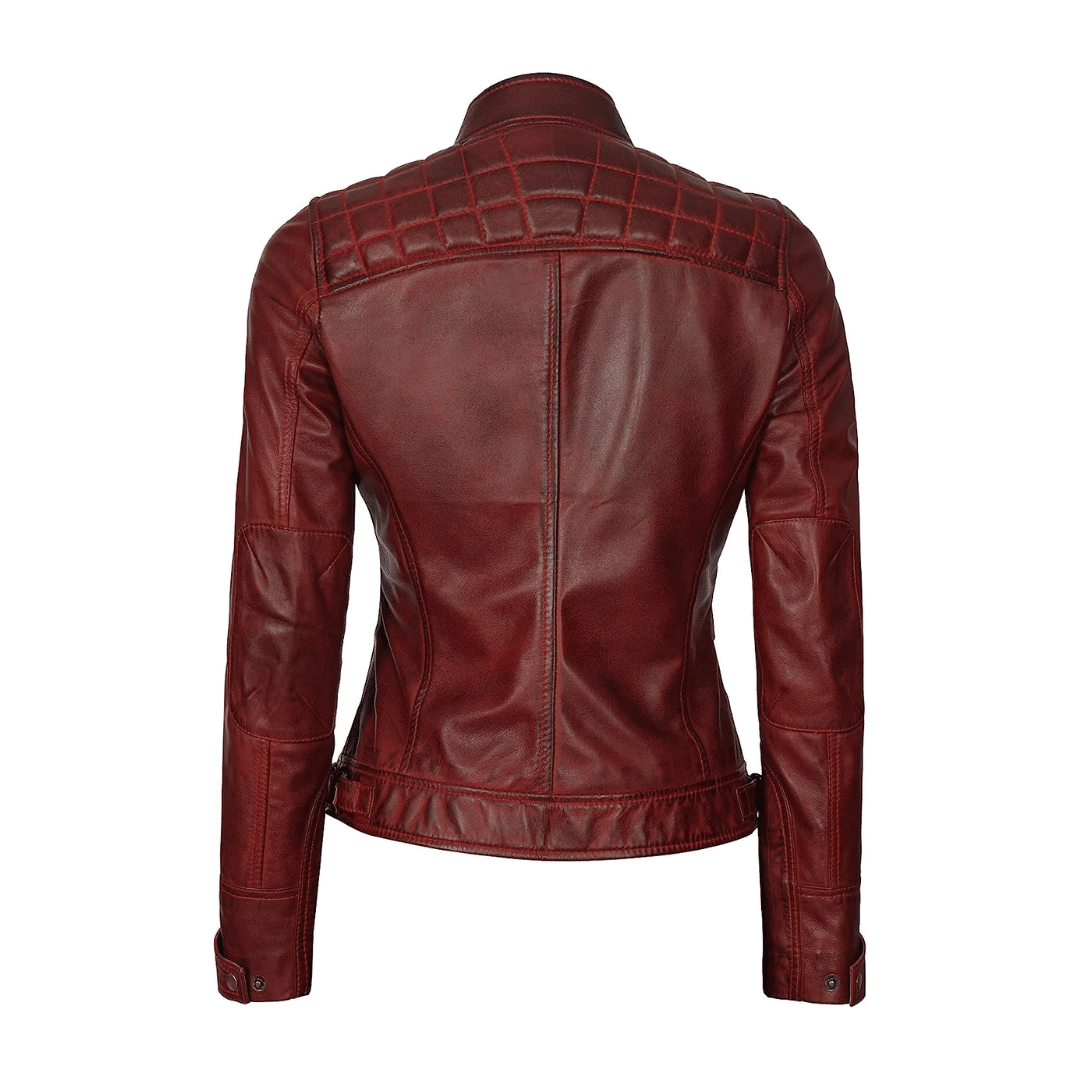 Waxed Maroon Leather Jacket Womens | H&B UK