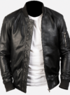 Agile Mens Black Genuine Leather Bomber Jacket front open