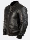 Agile Mens Black Genuine Leather Bomber Jacket left side