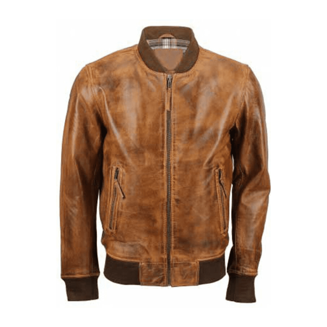 Alcor Waxed Ma-1 Brown Leather Bomber Jacket Mens | H&B UK
