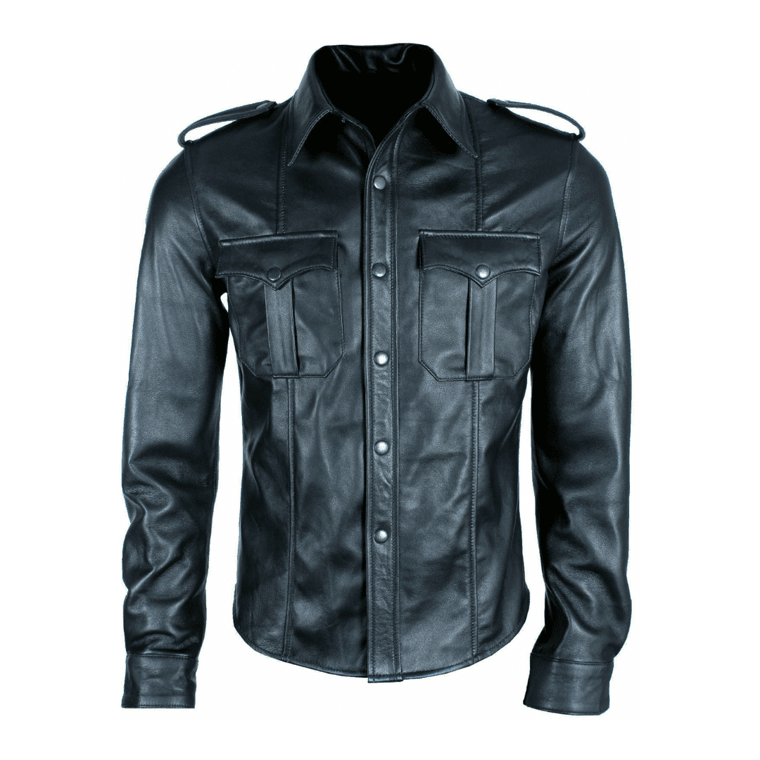Dune Black Cafe Racer Leather Jacket With Shirt Collar | H&B UK