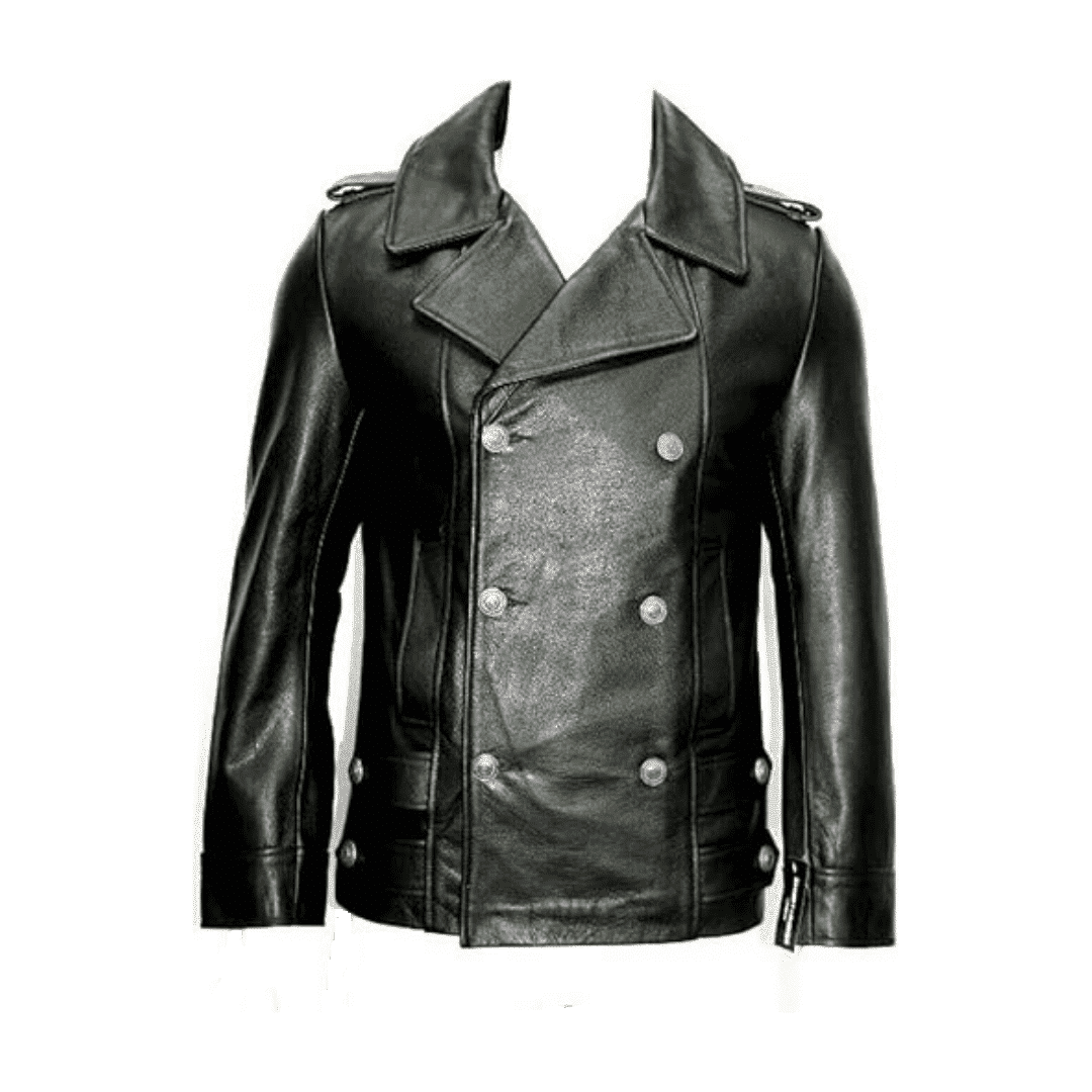 German's Black Genuine Leather Jacket Military Style | H&B UK