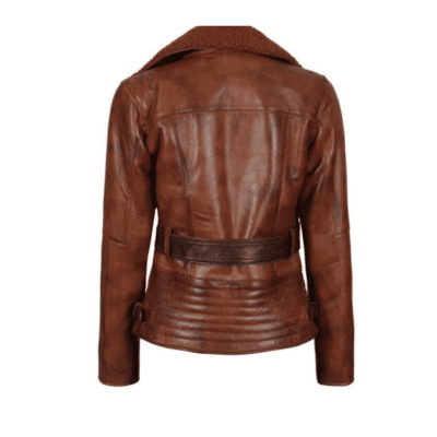 Glamorous20Waxed20Tan20Leather20Biker20Jacket20Womens20With20Lapel20Collar20back
