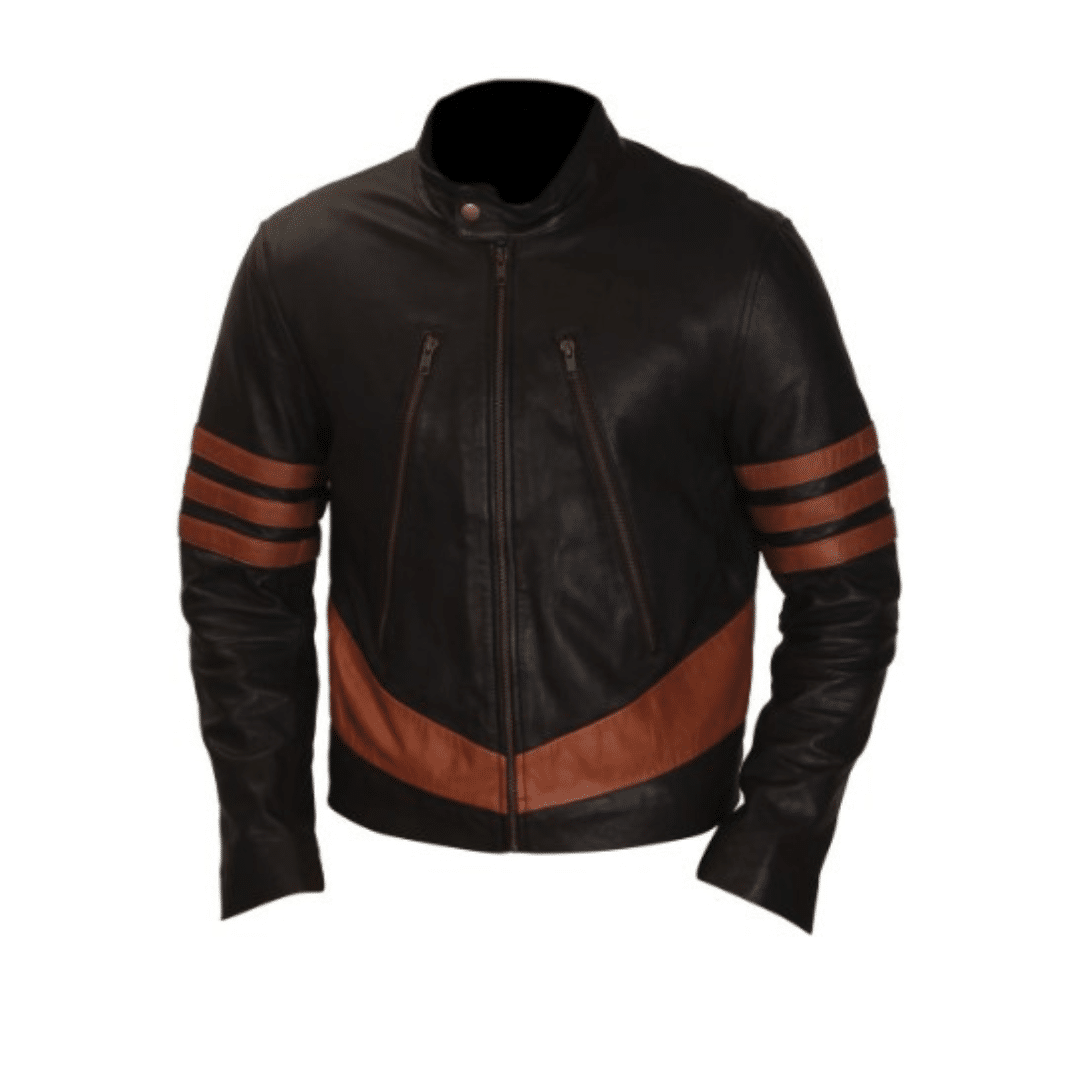 Logan's Brown Cafe Racer Leather Jacket With Stripes | H&B UK