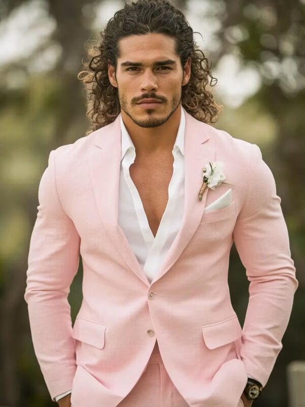 Beaumont Two Piece Pastel Pink Pure Linen Suit