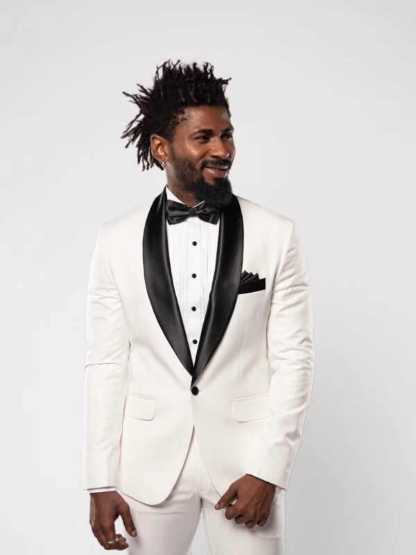 Chamberlain White Tuxedo with Black Satin Shawl Lapel
