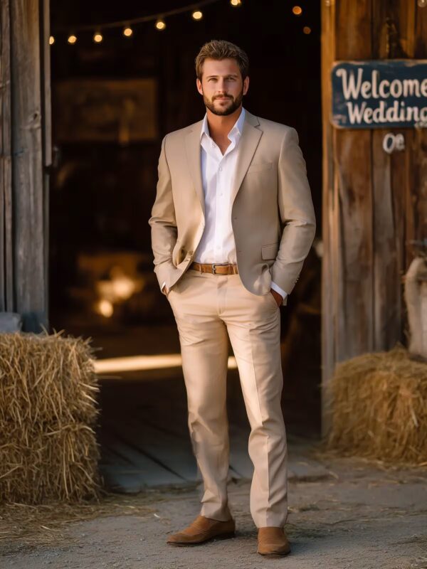 Clayton Beige Two Piece Wool Blend Summer Wedding Suit