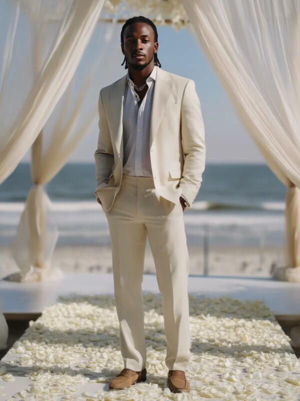 Marlow Beige Two Piece Wool Blend Summer Wedding Suit