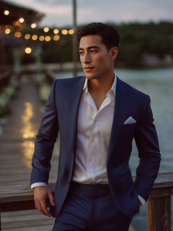 Monterey Navy Blue Two Piece Wool Blend Summer Wedding Suit