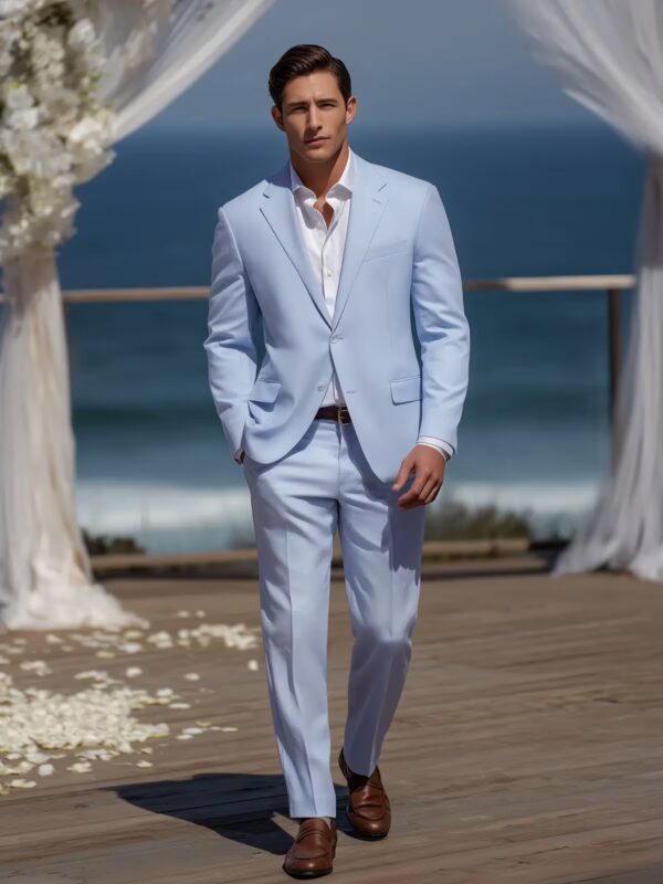 Seabrook Light Blue Two Piece Wool Blend Summer Wedding Suit