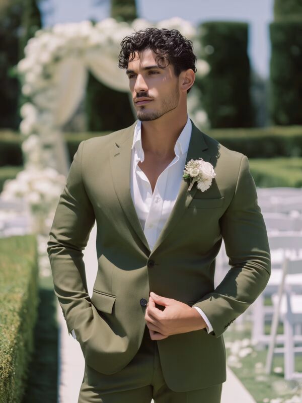 Sorrento Olive Green Two Piece Wool Blend Summer Wedding Suit