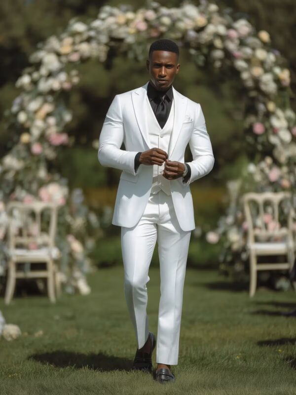 Windsor White Three Piece Wool Blend Summer Wedding Suit