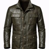 Vanguard Olive Green Leather Utility Jacket_Front Ghost Mannequin_result