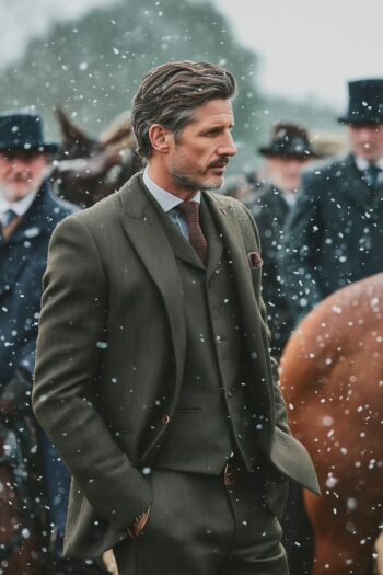 Frostmoor Olive Herringbone Three-Piece Suit